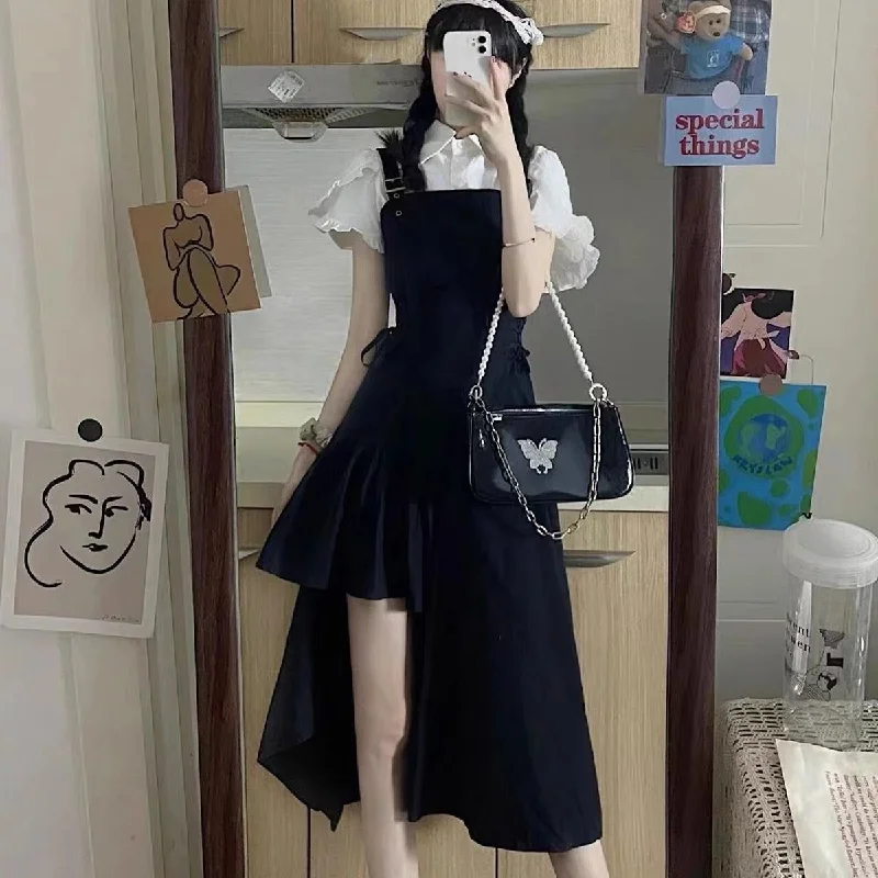Super Deal Slim Strap Dress With Shirt