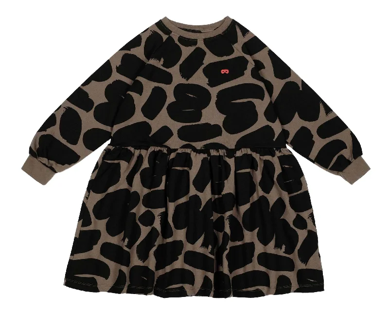 Seasonal Clearance Brown Brushstrokes Raglan Dress