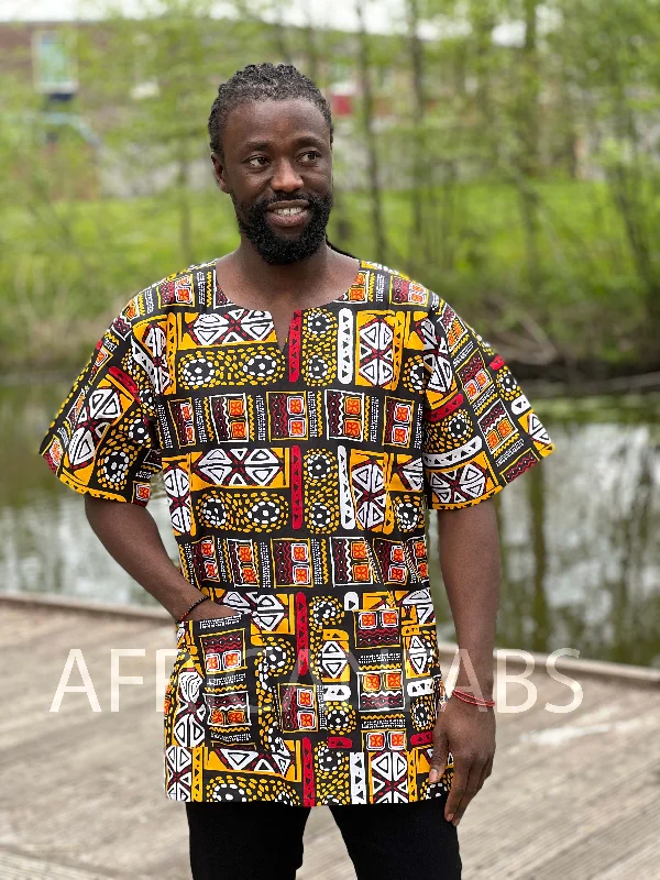 Unmissable Offer Black / yellow Bogolan Dashiki Shirt / Dashiki Dress - African print top - Unisex