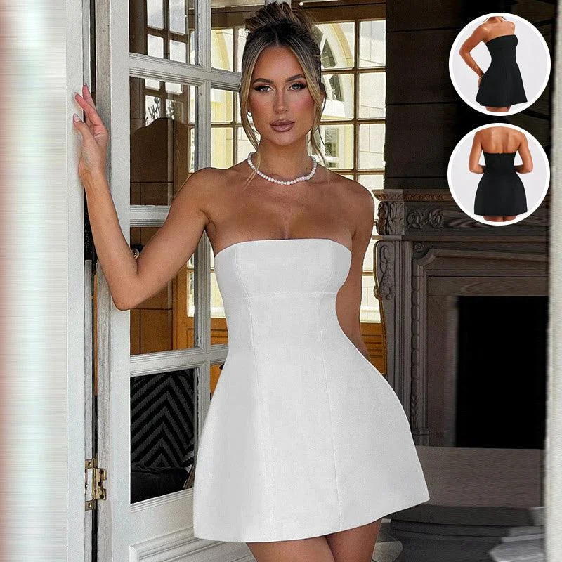 Flash Deals Fashion Tube Dress Summer Solid Color Sasual Backless Slim Short Dresses Party Womens Clothing