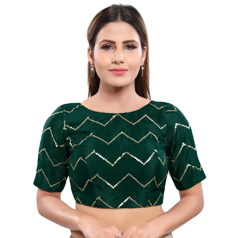 Low Prices Magnificent Bottle-Green Designer Indian Traditional Zig-Zag Sequence Elbow length Saree Blouse Choli (X-981ELB-Bottle-Green) Low Prices Magnificent Bottle-Green Designer Indian Traditional Zig-Zag Sequence Elbow length Saree Blouse Choli (X-981ELB-Bottle-Green)