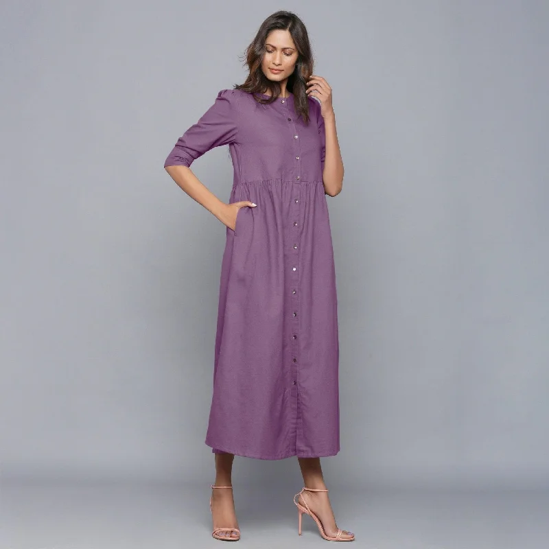 Limited Time Offer Grape Wine Warm Cotton Flannel Gathered Maxi Dress