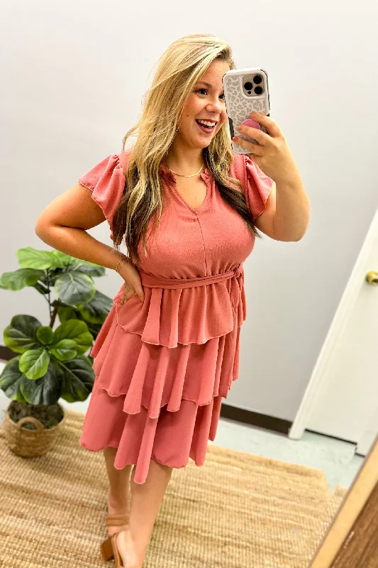 Deal Mania Sweet Charmer Ruffle Dress, Mauve