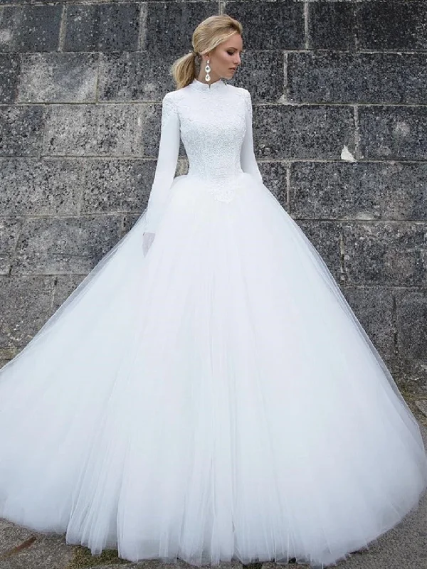 Today's Special Women's White A-Line Long Sleeved Wedding Dress