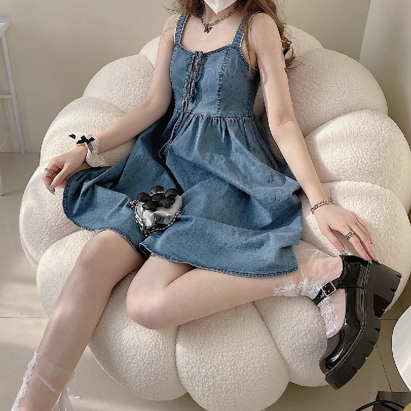 Shop and Save Denim Bow Tie Strap Dress SD02484