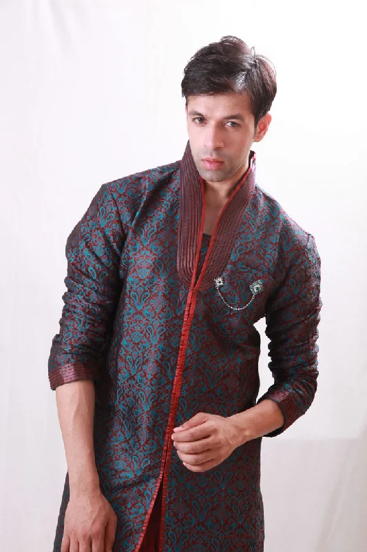 Deal Dash Elegant Blue and Maroon Indian Wedding Indo-Western Sherwani for Men -BL1065 Deal Dash Elegant Blue and Maroon Indian Wedding Indo-Western Sherwani for Men -BL1065