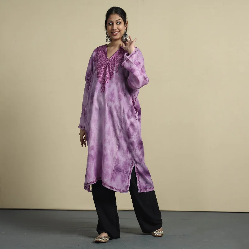 Act Now Purple - Shibori Tie-Dye Aari Embroidery Kashmiri Wool Pheran