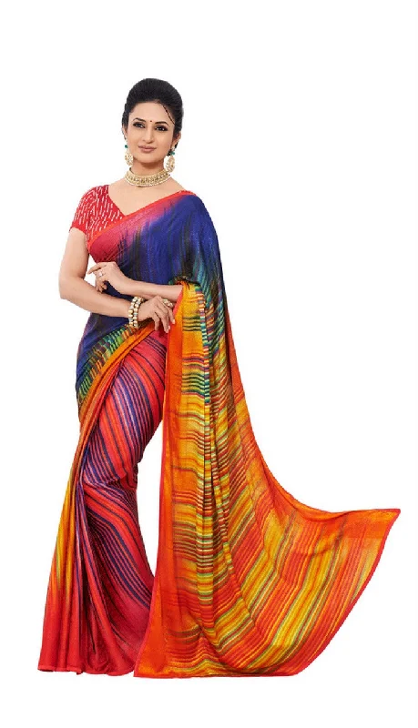 While Supplies Last Beautiful Multi-Colored Graphic Print Exclusive Designer Satin Saree D-115 While Supplies Last Beautiful Multi-Colored Graphic Print Exclusive Designer Satin Saree D-115