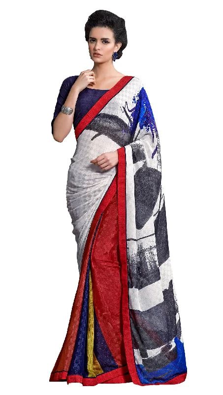Deal of the Day Digital Print Exclusive Crepe Silk Red Georgette Saree Sari D-307