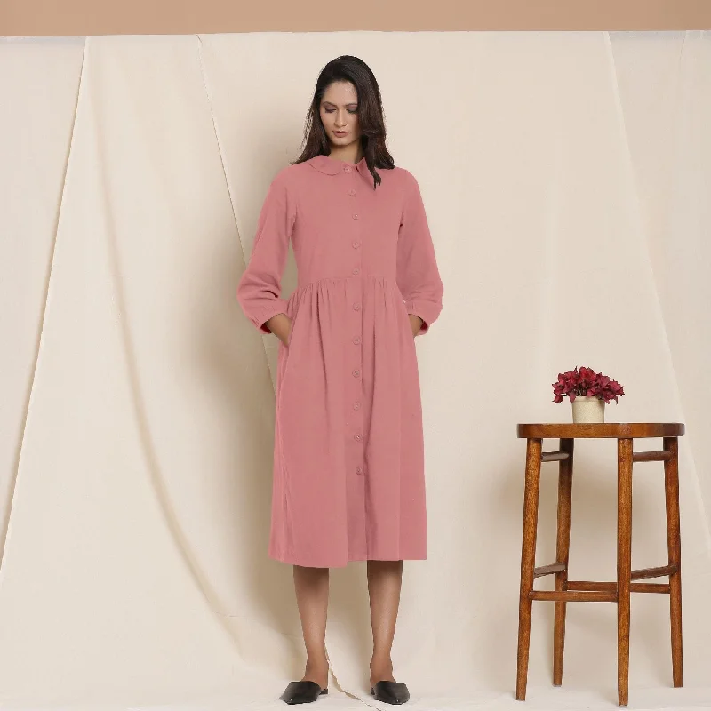 Sale Event Pink Warm Cotton Flannel Peter Pan Midi Dress