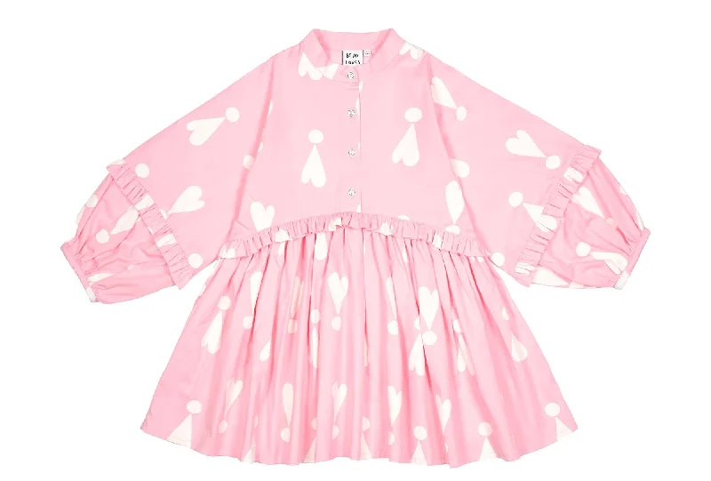 Clearance Event Rose Pink Exclamation Hearts Buttoned Dress