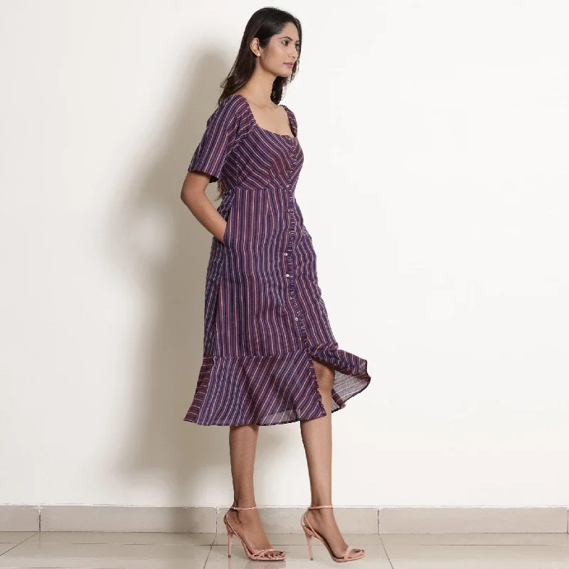 Instant Savings Berry Wine Warm Cotton Striped Midi Dress