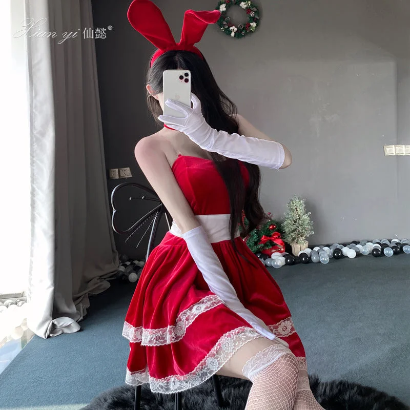 Savings Galore Christmas Velvet Lace Bunny Dress