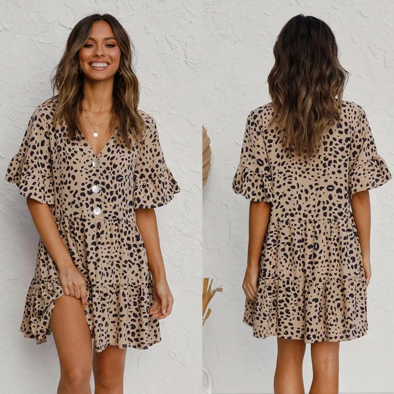 Value Deals Leopard Print Dress with Flounced Hem