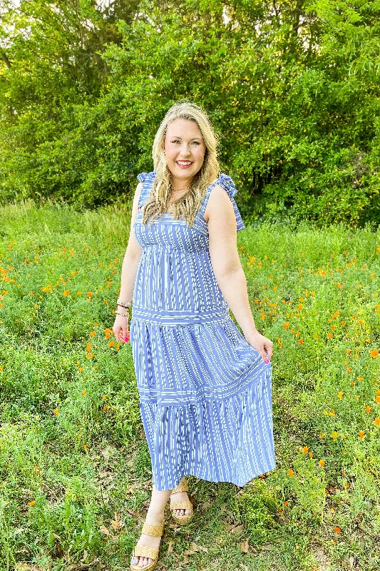 Mega Sale Walking By You Striped Midi Dress, Blue/White