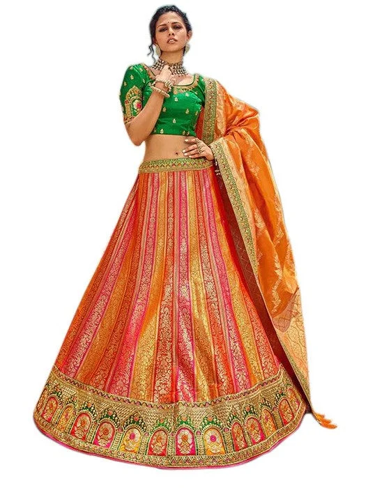 Final Clearance Prepossessing Green and Orange Lehenga Choli-  SNT11024
