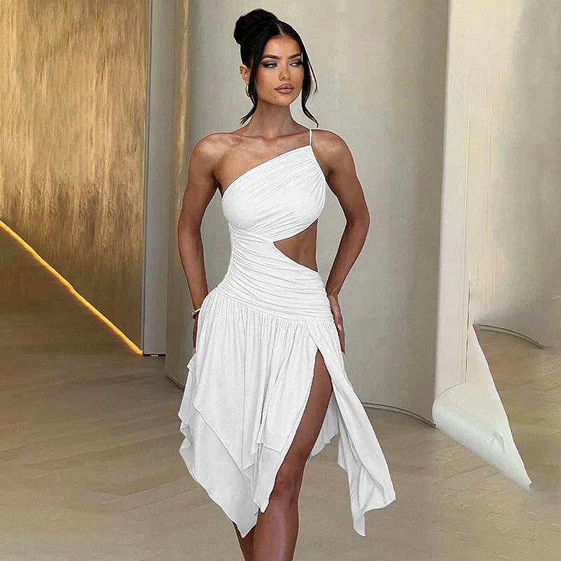Super Deal Shoulder Hollow Backless High Waist Short Dress