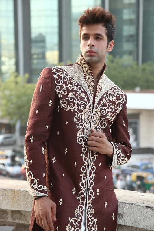 Act Fast Modern Maroon Ethnic Dhoti Indian Wedding Sherwani For Men - BL2024