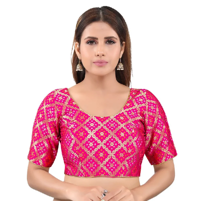 Quick Sale Gorgeous Pink Designer Indian Traditional Bandhani Round-Neck Elbow length Saree Blouse Choli (X-977ELB-Pink) Quick Sale Gorgeous Pink Designer Indian Traditional Bandhani Round-Neck Elbow length Saree Blouse Choli (X-977ELB-Pink)