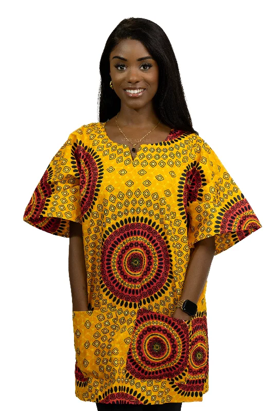 Act Now Orange Dotted Patterns Dashiki Shirt / Dashiki Dress - African print top