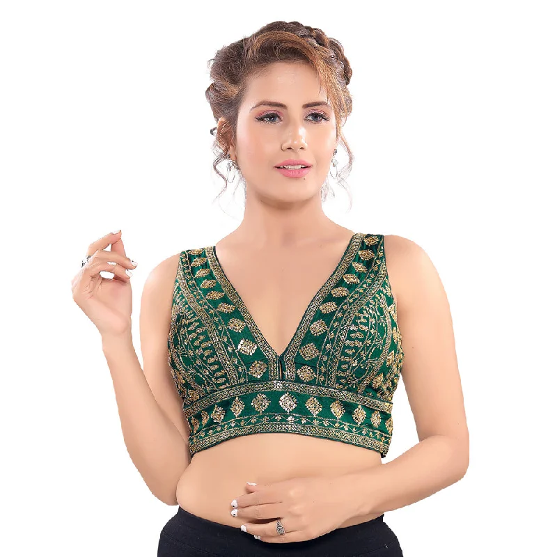 Closeout Spectacular Designer Indian Green Plunging V-Neckline Sleeveless Saree Blouse Choli (VFJKP-28-Green) Closeout Spectacular Designer Indian Green Plunging V-Neckline Sleeveless Saree Blouse Choli (VFJKP-28-Green)