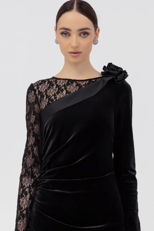 Mega Sale Black lace insert & Velvet midi dress