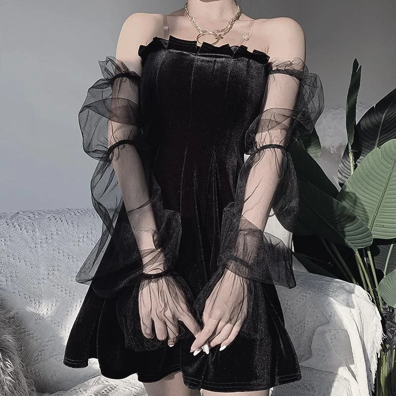 Instant Discount Mesh Sleeve Slim Dress