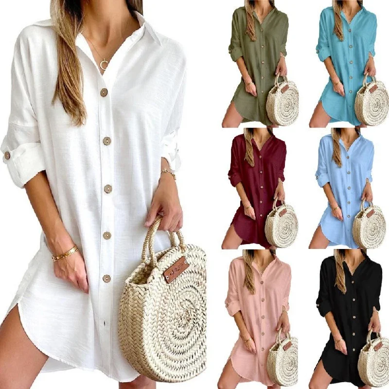 Exclusive Access Autumn Leisure Long Sleeve Lapel Button Shirt Dress Womens Clothing Exclusive Access Autumn Leisure Long Sleeve Lapel Button Shirt Dress Womens Clothing