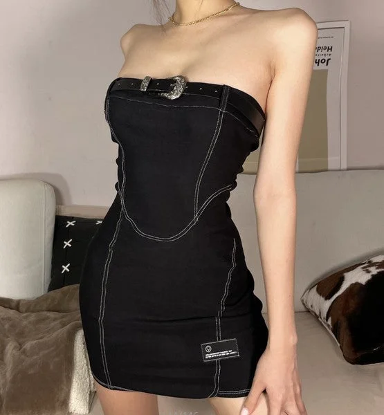 Warehouse Sale Sleeve-less Slim Short Buckle Strap Dress