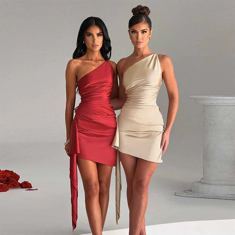 Big Discounts One-shoulder Sleeveless Mini Dress Sexy Slim Backless Skirt Party Wedding Dresses Womens Clothing Big Discounts One-shoulder Sleeveless Mini Dress Sexy Slim Backless Skirt Party Wedding Dresses Womens Clothing