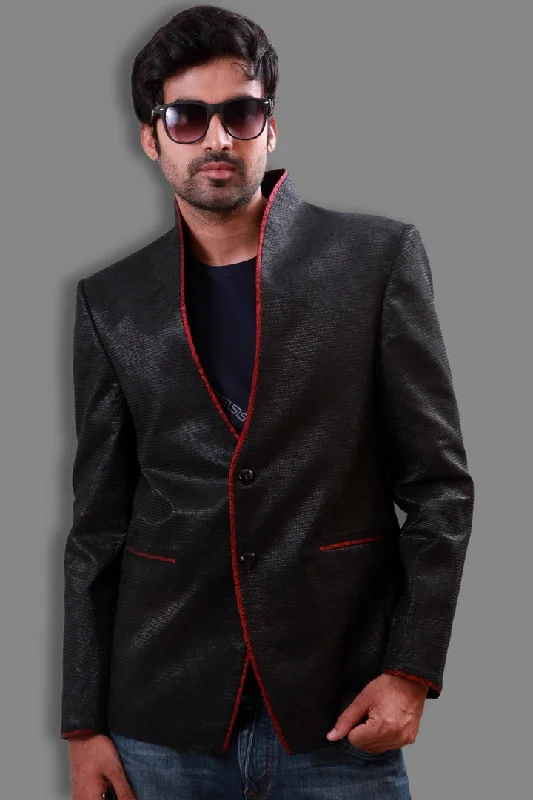 Price Smash Trendy High Neck Black Jute Blazer For Men - BL5055SNT