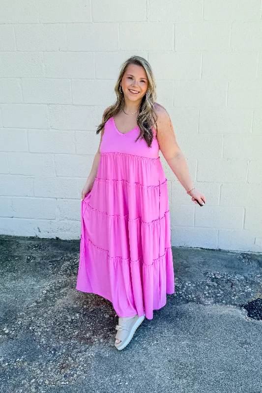 Deep Discounts Olivia Tiered Maxi Dress, Candy Pink