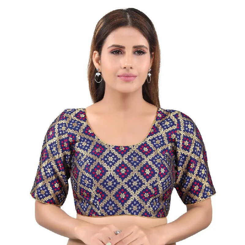 New Markdowns Gorgeous Navy-Blue Designer Indian Traditional Bandhani Round-Neck Elbow length Saree Blouse Choli (X-977ELB-Navy-Blue) New Markdowns Gorgeous Navy-Blue Designer Indian Traditional Bandhani Round-Neck Elbow length Saree Blouse Choli (X-977ELB-Navy-Blue)
