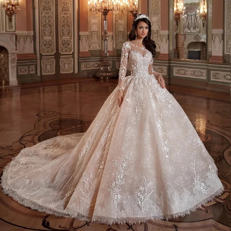 Steals and Deals Women's Long Sleeved Open Back Wedding Dress