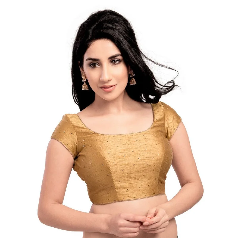 Super Bargain Lovely Stone Work Designer Indian Traditional Gold Round Neck Saree Blouse Choli (CO-202SL-Gold) Super Bargain Lovely Stone Work Designer Indian Traditional Gold Round Neck Saree Blouse Choli (CO-202SL-Gold)