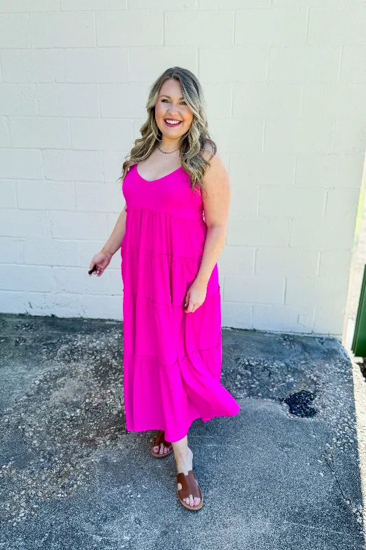 Savings Event Olivia Tiered Maxi Dress, Hot Pink