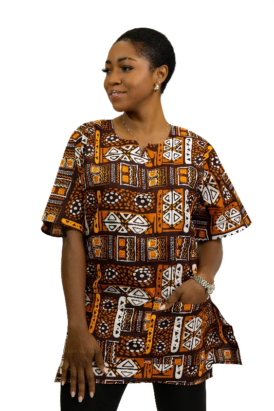 Price Fest Brown Patterns Bogolan Dashiki Shirt / Dashiki Dress - African print top
