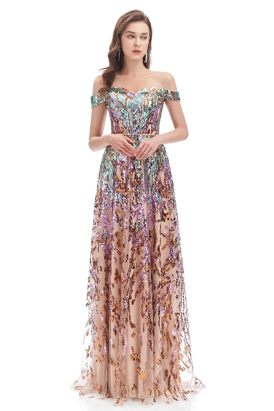 Price Fest A line Off Shoulder Long Corset Prom Dresses outfit
