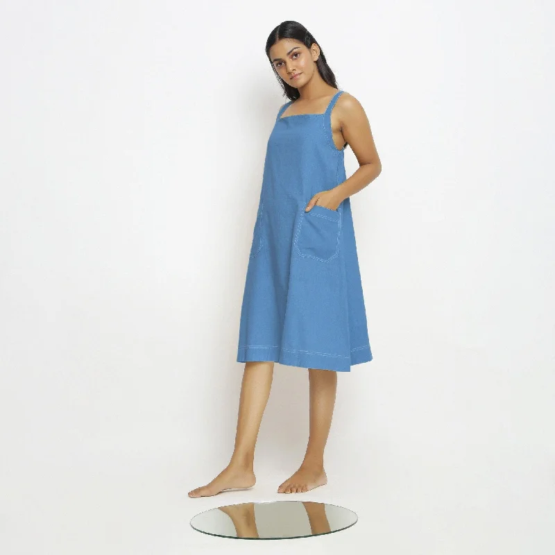 Price Rollback Powder Blue Handspun Cotton Knee Length Slip Dress