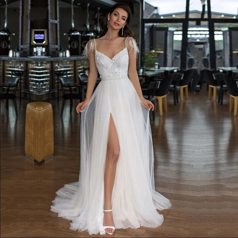 Best Bargains Women's V-Neck Sleeveless Backless Wedding Dresses