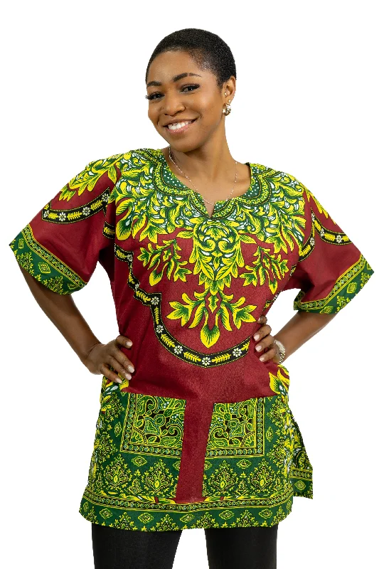 Online Exclusive Red Dashiki Shirt / Dashiki Dress - African print top - Unisex