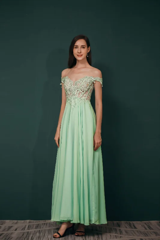 Final Markdown Off The Shoulder Charming Long Chiffon Corset Prom Dresses With Appliques Gowns Final Markdown Off The Shoulder Charming Long Chiffon Corset Prom Dresses With Appliques Gowns