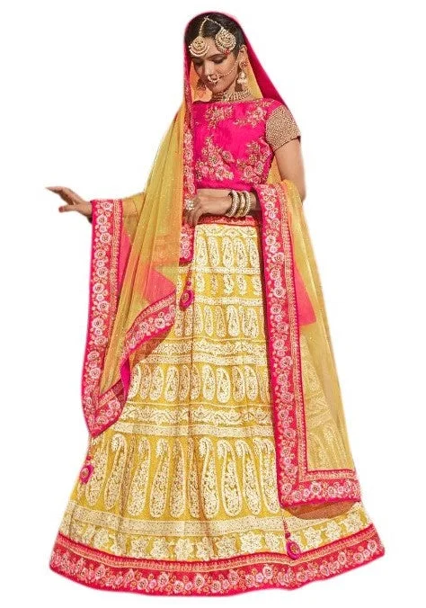 Instant Discount Radiant Yellow and Pink Indian Wedding Lehenga- SNT11026