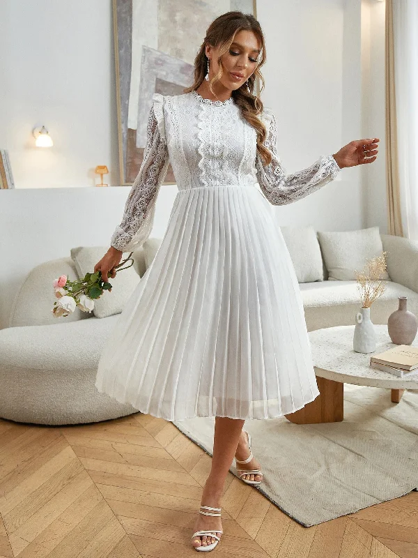 Doorbuster Deal Women's Summer/Autumn White Long Sleeved Dress | Wedding Dress