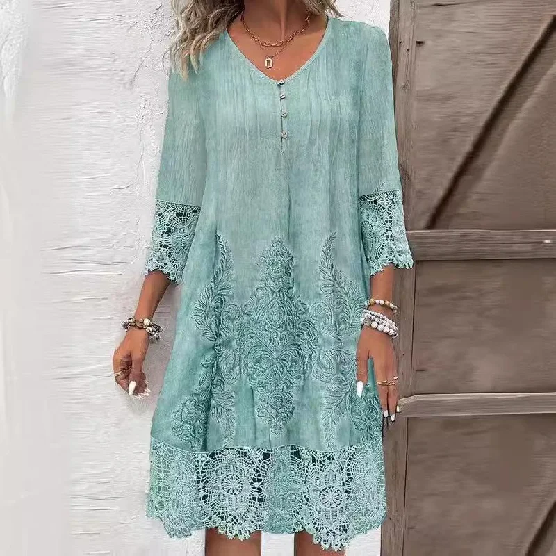 Get It Before It’s Gone Flowers Lace Dress Summer Solid Color Womens Clothing