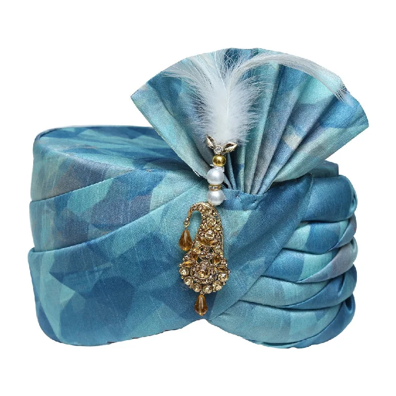 Customer Appreciation Sale Turquoise Silk Embellished Wedding Safa Turban Pagdi -SNTBL0021 Customer Appreciation Sale Turquoise Silk Embellished Wedding Safa Turban Pagdi -SNTBL0021