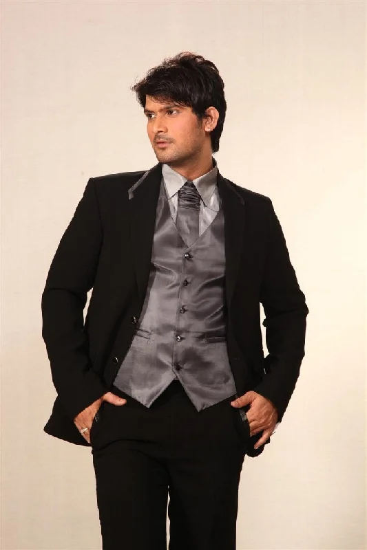 Price Drop Unique Black and Grey 5-Piece Designer Wedding Suit- BL3005