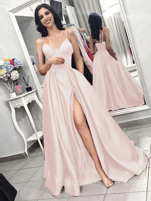 Limited Edition A-Line/Princess Spaghetti Straps Sweep Train Satin Evening Dresses With Pockets Limited Edition A-Line/Princess Spaghetti Straps Sweep Train Satin Evening Dresses With Pockets
