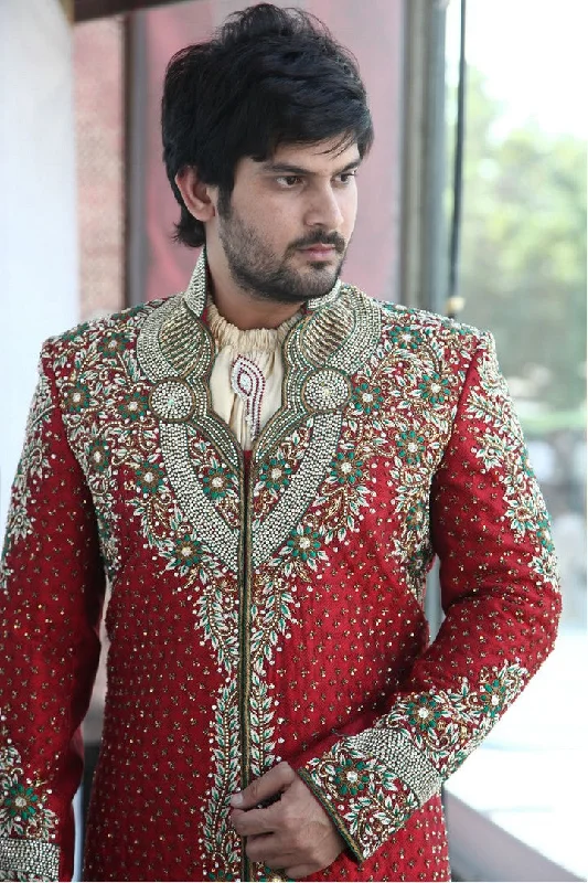 Bargain Prices Royal Maroon Ethnic Dhoti Indian Wedding Sherwani For Men - BL2015