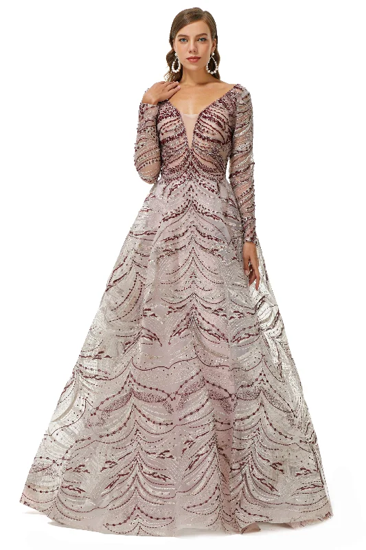 Massive Deals Brown Tulle Long Sleeve Backless Beading Corset Prom Dresses outfit
